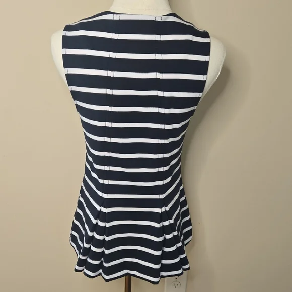 Banana Republic Navy White Stripped Peplum Top Coastal Nautical Preppy Classic - Picture 4 of 7